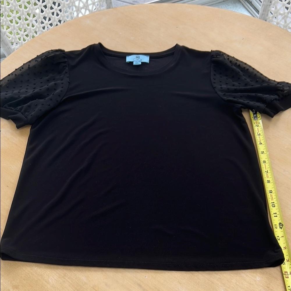 CeCe Black  Embellished sheer sleeve Short Sleeve Blouse